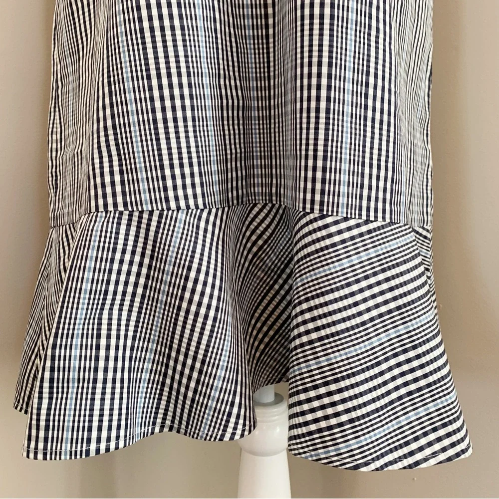 SOLD! J CREW 6 Navy Blue Plaid Flutter Hem Flounce Halter V Neck Shift Dress - Picture 7 of 15